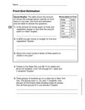 Front End Estimation Printable (3rd Grade) - TeacherVision