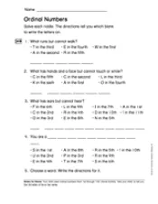 ordinal numbers printable 2nd grade teachervision