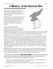 a history of the korean war printable 5th 8th grade teachervision