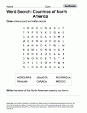 word search countries of north america printable 1st 8th grade teachervision