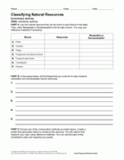 activity classifying natural resources science printable grades 6 12 teachervision