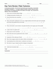 Plate Tectonics Key Term Review Earth Science Printable