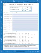 Factors of Numbers From 1-30 Worksheet (Grade 4) - TeacherVision