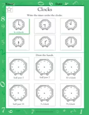 Telling Time: Clock Faces III Worksheet (Grade 1) - TeacherVision