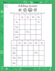 adding money math practice worksheet grade 1 teachervision