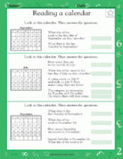 Reading a Calendar - Math Practice Worksheet (Grade 1) - TeacherVision