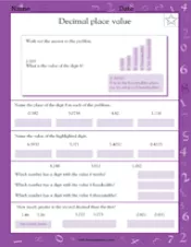 decimal place value math practice worksheet grade 5 teachervision