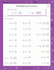 Multiplying Fractions - Math Practice Worksheet (Grade 5) - TeacherVision