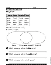 Math Worksheet: Play Ball! | Using Venn Diagrams (Gr. 2) - TeacherVision