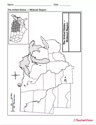 Map of Midwest United States - Geography Printable (1st-8th Grade ...