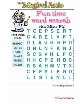 Magical Attic Misty Pig Friendship Word Search - TeacherVision