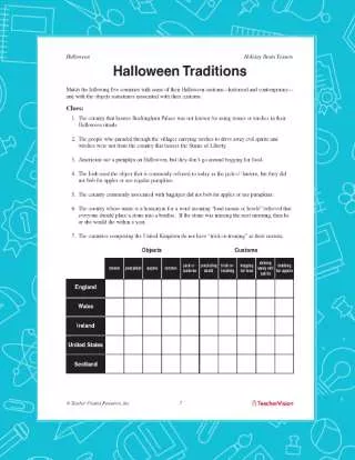 Halloween Traditions Printable (3rd - 5th Grade) - TeacherVision