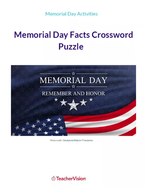 Memorial Day Crossword Puzzle for Students TeacherVision