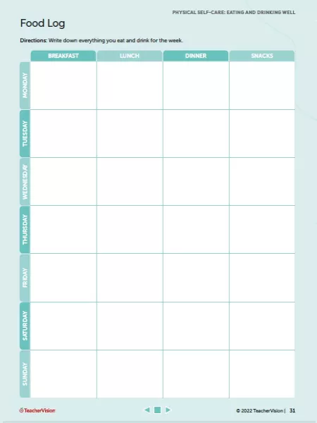 Weekly Food Log Printable - FREE Download - TeacherVision