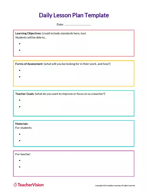 Daily Lesson Planning Organizer - TeacherVision