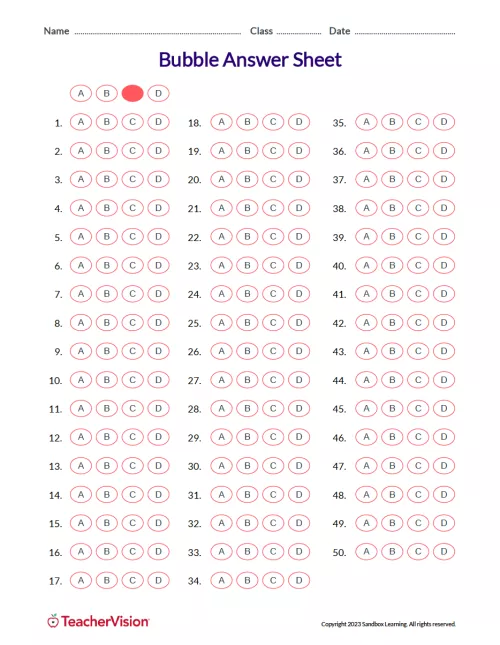 Answer Sheet Template 50 Questions