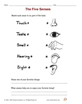 Identifying the Five Senses Printable (K - 1st Grade) - TeacherVision